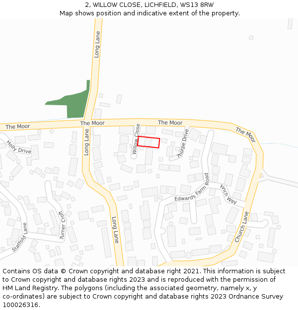 2, WILLOW CLOSE, LICHFIELD, WS13 8RW: Location map and indicative extent of plot