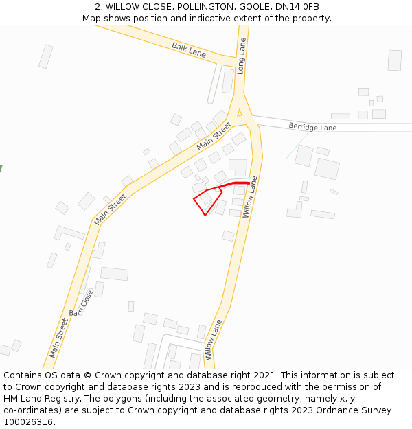 2, WILLOW CLOSE, POLLINGTON, GOOLE, DN14 0FB: Location map and indicative extent of plot
