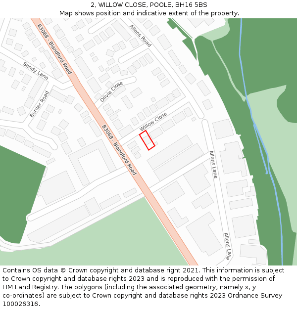 2, WILLOW CLOSE, POOLE, BH16 5BS: Location map and indicative extent of plot