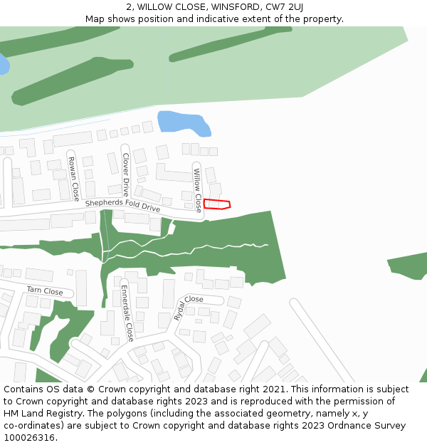 2, WILLOW CLOSE, WINSFORD, CW7 2UJ: Location map and indicative extent of plot