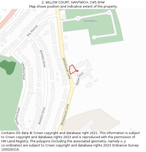 2, WILLOW COURT, NANTWICH, CW5 6HW: Location map and indicative extent of plot