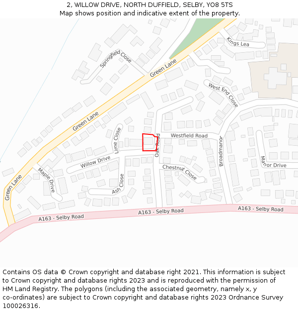 2, WILLOW DRIVE, NORTH DUFFIELD, SELBY, YO8 5TS: Location map and indicative extent of plot