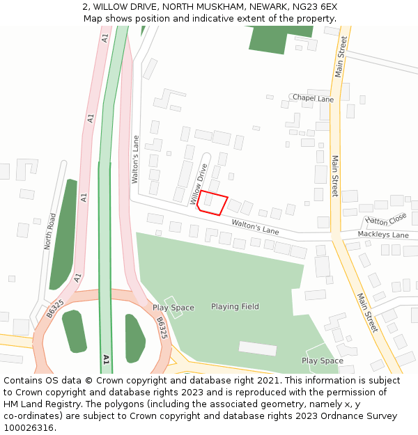 2, WILLOW DRIVE, NORTH MUSKHAM, NEWARK, NG23 6EX: Location map and indicative extent of plot