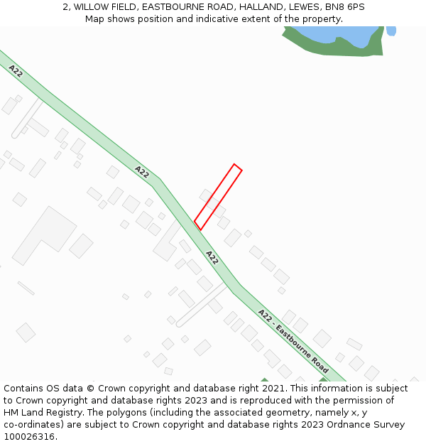 2, WILLOW FIELD, EASTBOURNE ROAD, HALLAND, LEWES, BN8 6PS: Location map and indicative extent of plot