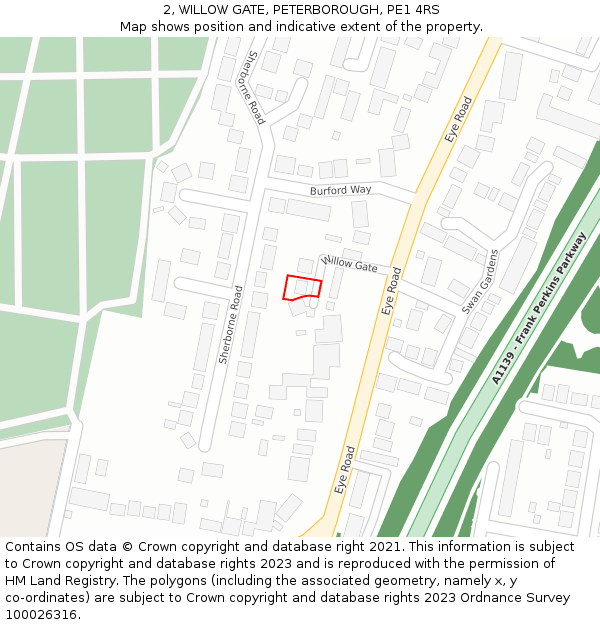 2, WILLOW GATE, PETERBOROUGH, PE1 4RS: Location map and indicative extent of plot