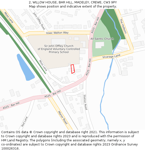 2, WILLOW HOUSE, BAR HILL, MADELEY, CREWE, CW3 9PY: Location map and indicative extent of plot