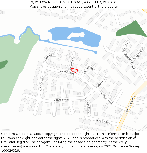 2, WILLOW MEWS, ALVERTHORPE, WAKEFIELD, WF2 9TG: Location map and indicative extent of plot