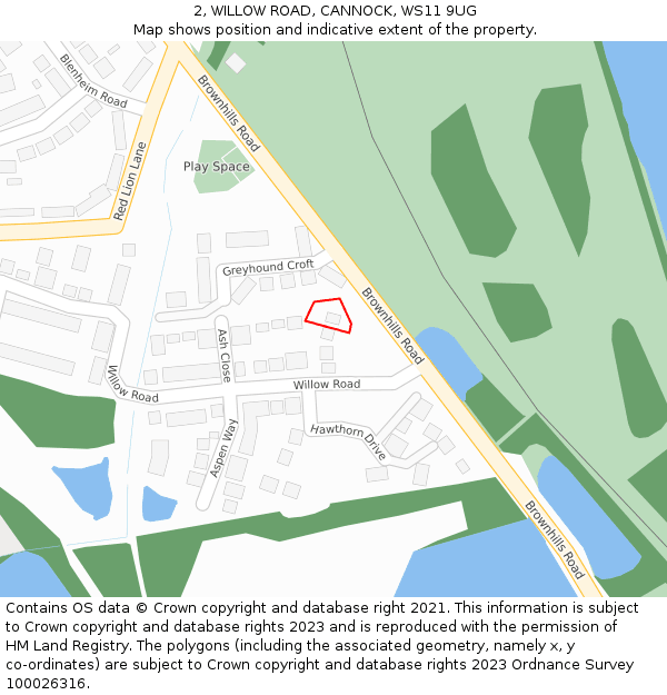 2, WILLOW ROAD, CANNOCK, WS11 9UG: Location map and indicative extent of plot