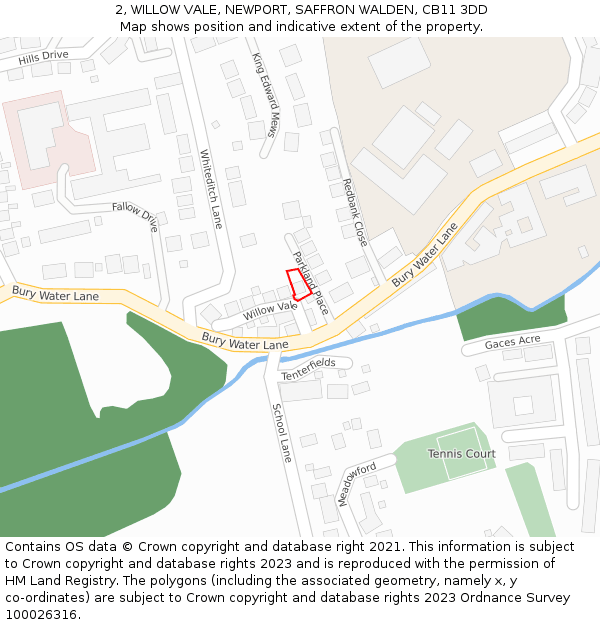 2, WILLOW VALE, NEWPORT, SAFFRON WALDEN, CB11 3DD: Location map and indicative extent of plot