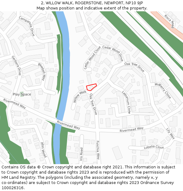 2, WILLOW WALK, ROGERSTONE, NEWPORT, NP10 9JP: Location map and indicative extent of plot