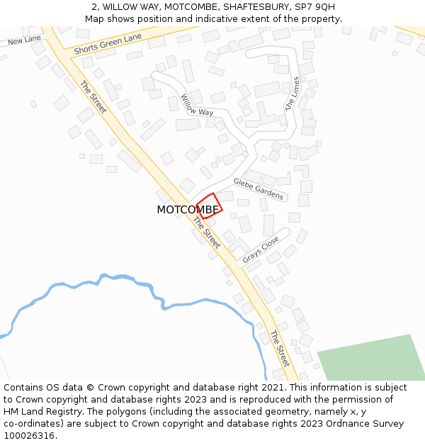 2, WILLOW WAY, MOTCOMBE, SHAFTESBURY, SP7 9QH: Location map and indicative extent of plot