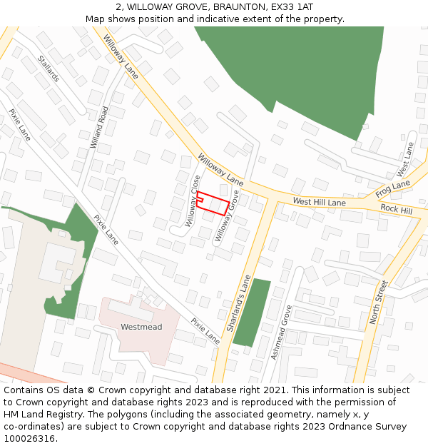 2, WILLOWAY GROVE, BRAUNTON, EX33 1AT: Location map and indicative extent of plot