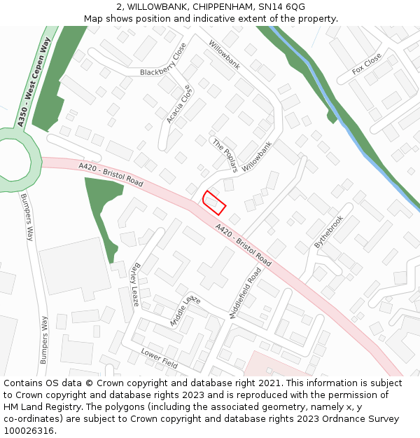 2, WILLOWBANK, CHIPPENHAM, SN14 6QG: Location map and indicative extent of plot