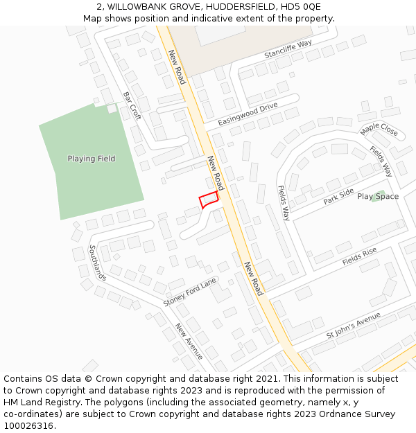 2, WILLOWBANK GROVE, HUDDERSFIELD, HD5 0QE: Location map and indicative extent of plot