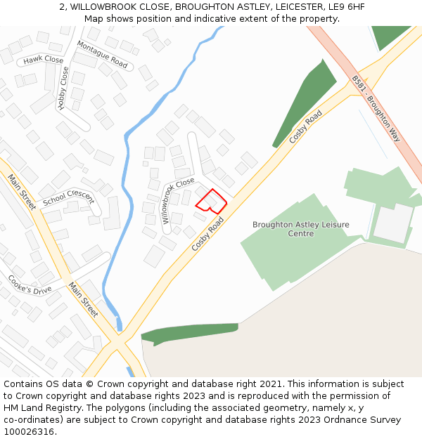 2, WILLOWBROOK CLOSE, BROUGHTON ASTLEY, LEICESTER, LE9 6HF: Location map and indicative extent of plot