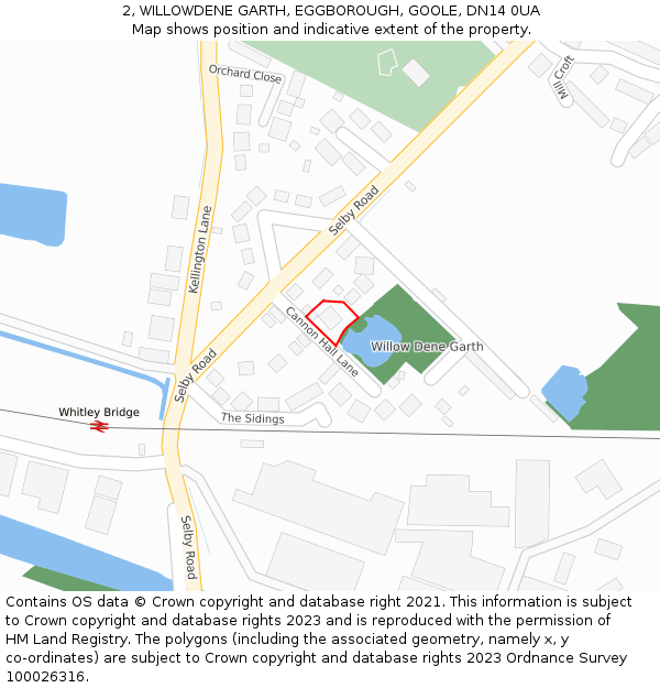 2, WILLOWDENE GARTH, EGGBOROUGH, GOOLE, DN14 0UA: Location map and indicative extent of plot