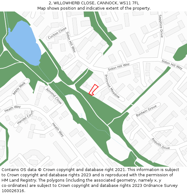 2, WILLOWHERB CLOSE, CANNOCK, WS11 7FL: Location map and indicative extent of plot