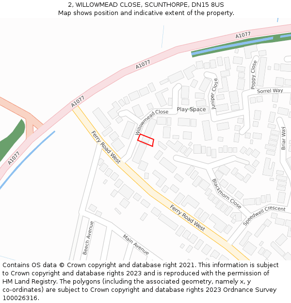 2, WILLOWMEAD CLOSE, SCUNTHORPE, DN15 8US: Location map and indicative extent of plot