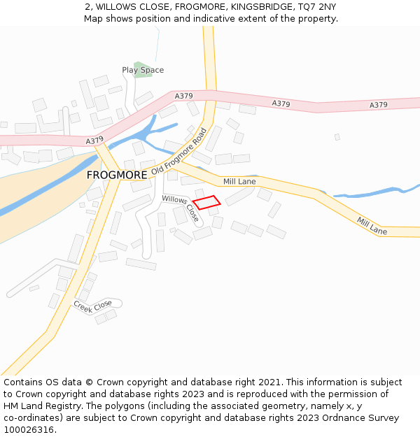2, WILLOWS CLOSE, FROGMORE, KINGSBRIDGE, TQ7 2NY: Location map and indicative extent of plot