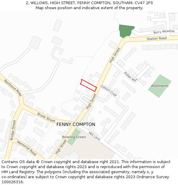 2, WILLOWS, HIGH STREET, FENNY COMPTON, SOUTHAM, CV47 2FS: Location map and indicative extent of plot