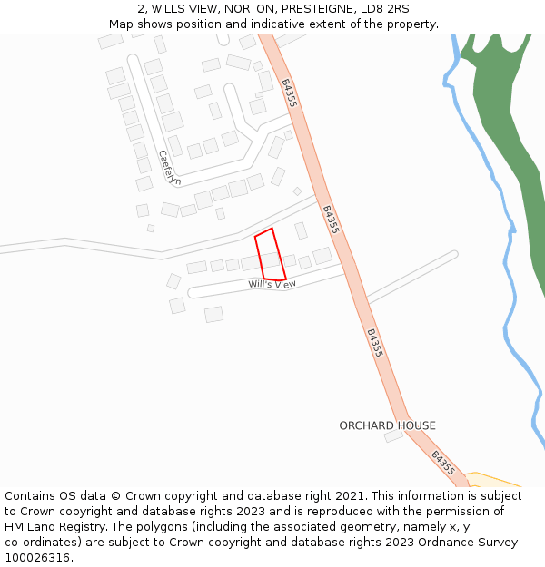 2, WILLS VIEW, NORTON, PRESTEIGNE, LD8 2RS: Location map and indicative extent of plot