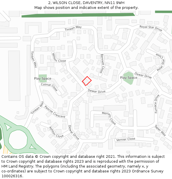 2, WILSON CLOSE, DAVENTRY, NN11 9WH: Location map and indicative extent of plot