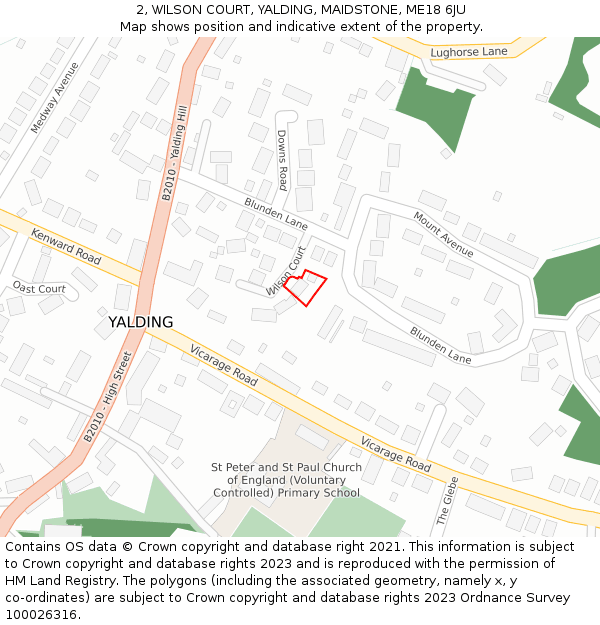 2, WILSON COURT, YALDING, MAIDSTONE, ME18 6JU: Location map and indicative extent of plot