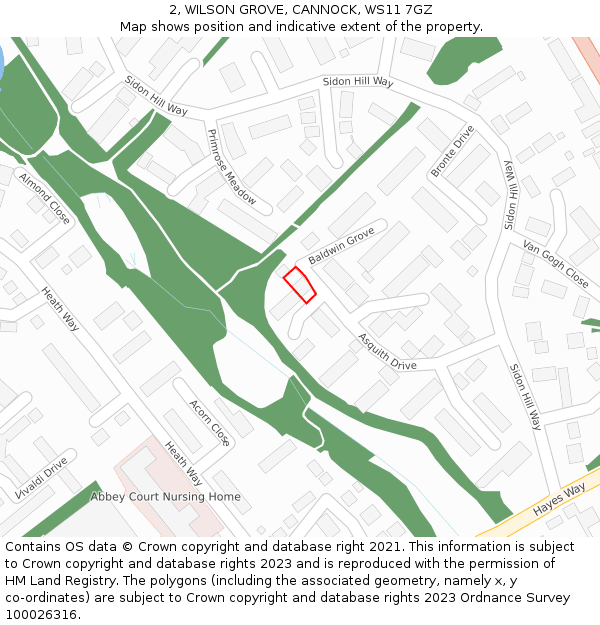 2, WILSON GROVE, CANNOCK, WS11 7GZ: Location map and indicative extent of plot