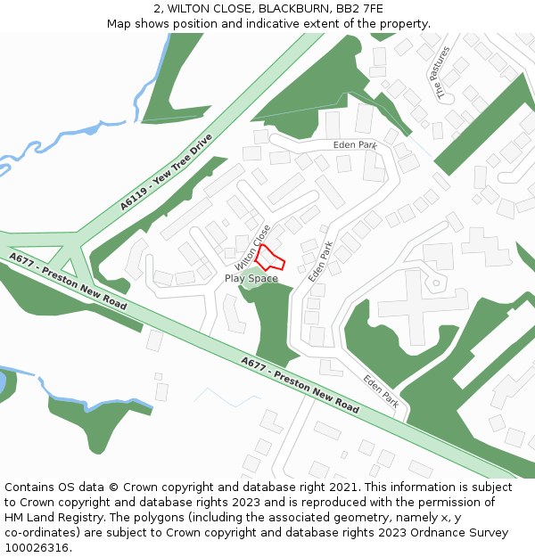 2, WILTON CLOSE, BLACKBURN, BB2 7FE: Location map and indicative extent of plot