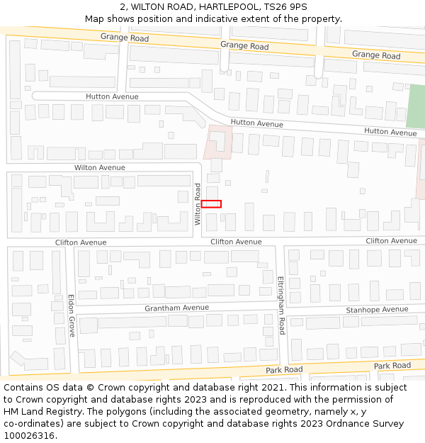 2, WILTON ROAD, HARTLEPOOL, TS26 9PS: Location map and indicative extent of plot