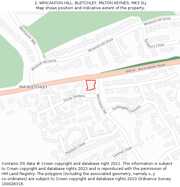 2, WINCANTON HILL, BLETCHLEY, MILTON KEYNES, MK3 5LJ: Location map and indicative extent of plot