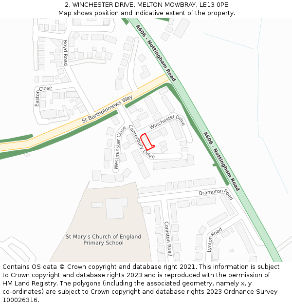 2, WINCHESTER DRIVE, MELTON MOWBRAY, LE13 0PE: Location map and indicative extent of plot
