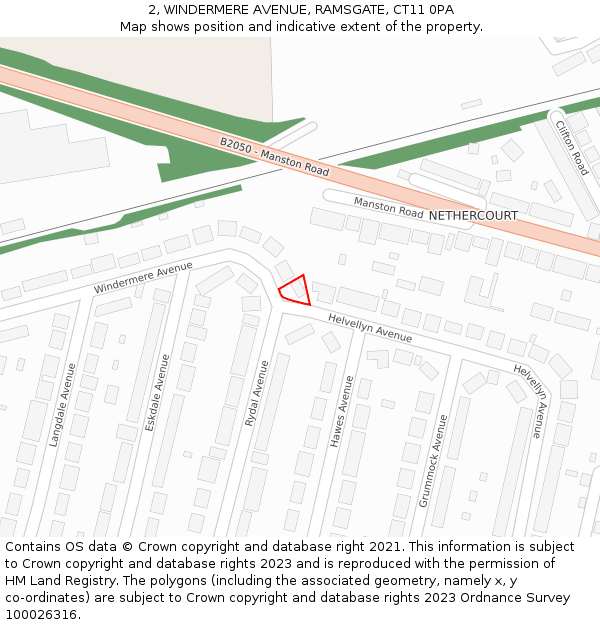 2, WINDERMERE AVENUE, RAMSGATE, CT11 0PA: Location map and indicative extent of plot