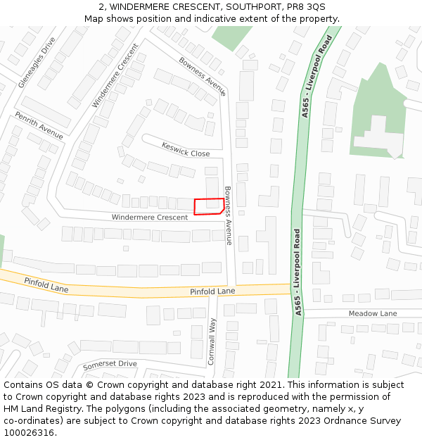 2, WINDERMERE CRESCENT, SOUTHPORT, PR8 3QS: Location map and indicative extent of plot