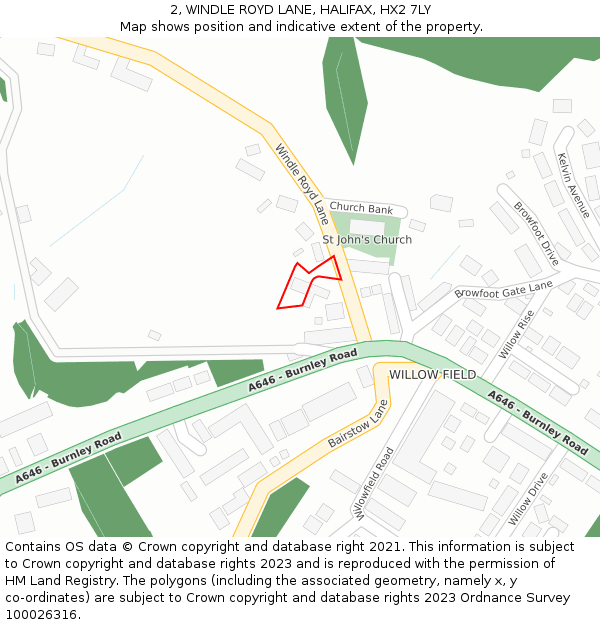 2, WINDLE ROYD LANE, HALIFAX, HX2 7LY: Location map and indicative extent of plot