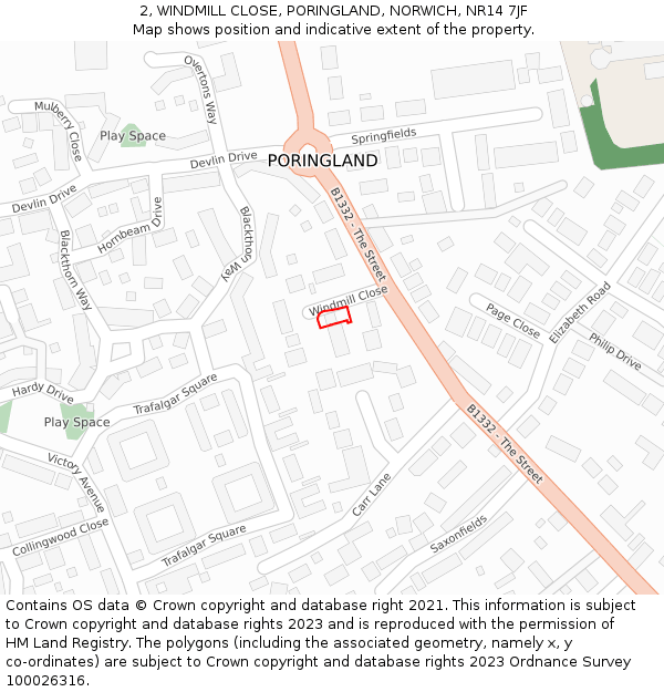 2, WINDMILL CLOSE, PORINGLAND, NORWICH, NR14 7JF: Location map and indicative extent of plot