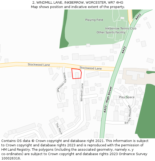 2, WINDMILL LANE, INKBERROW, WORCESTER, WR7 4HG: Location map and indicative extent of plot
