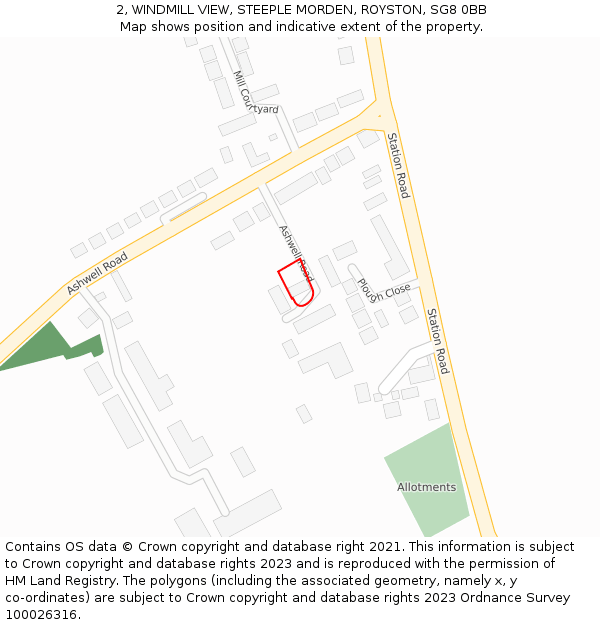 2, WINDMILL VIEW, STEEPLE MORDEN, ROYSTON, SG8 0BB: Location map and indicative extent of plot