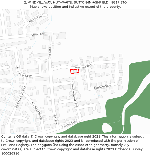 2, WINDMILL WAY, HUTHWAITE, SUTTON-IN-ASHFIELD, NG17 2TQ: Location map and indicative extent of plot