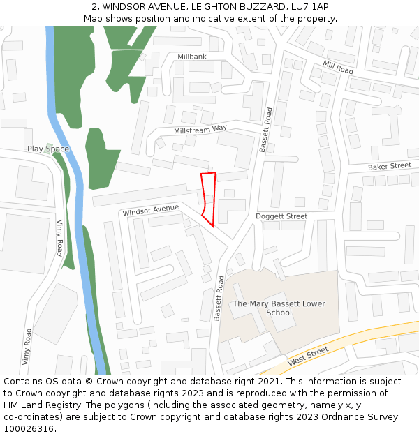 2, WINDSOR AVENUE, LEIGHTON BUZZARD, LU7 1AP: Location map and indicative extent of plot