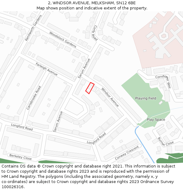 2, WINDSOR AVENUE, MELKSHAM, SN12 6BE: Location map and indicative extent of plot