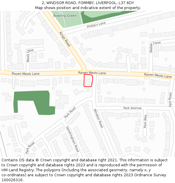 2, WINDSOR ROAD, FORMBY, LIVERPOOL, L37 6DY: Location map and indicative extent of plot