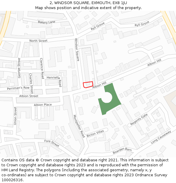 2, WINDSOR SQUARE, EXMOUTH, EX8 1JU: Location map and indicative extent of plot