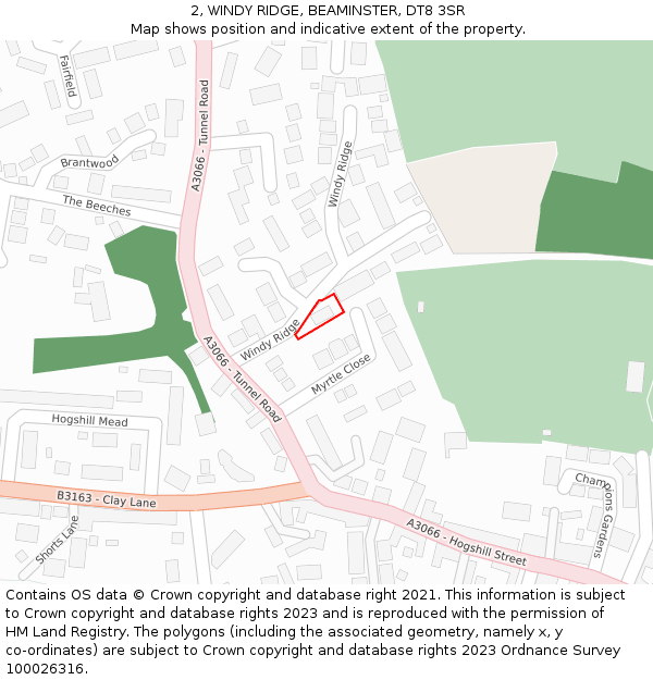 2, WINDY RIDGE, BEAMINSTER, DT8 3SR: Location map and indicative extent of plot