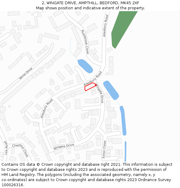 2, WINGATE DRIVE, AMPTHILL, BEDFORD, MK45 2XF: Location map and indicative extent of plot