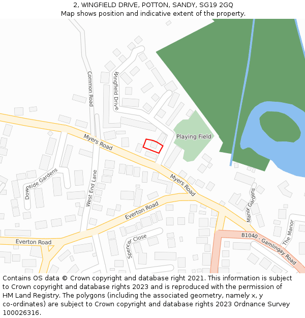 2, WINGFIELD DRIVE, POTTON, SANDY, SG19 2GQ: Location map and indicative extent of plot