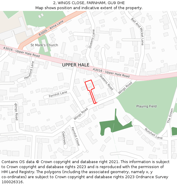 2, WINGS CLOSE, FARNHAM, GU9 0HE: Location map and indicative extent of plot