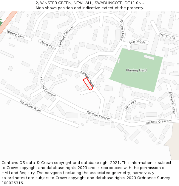 2, WINSTER GREEN, NEWHALL, SWADLINCOTE, DE11 0NU: Location map and indicative extent of plot