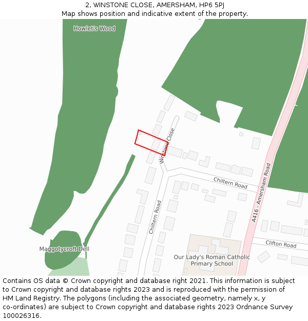 2, WINSTONE CLOSE, AMERSHAM, HP6 5PJ: Location map and indicative extent of plot