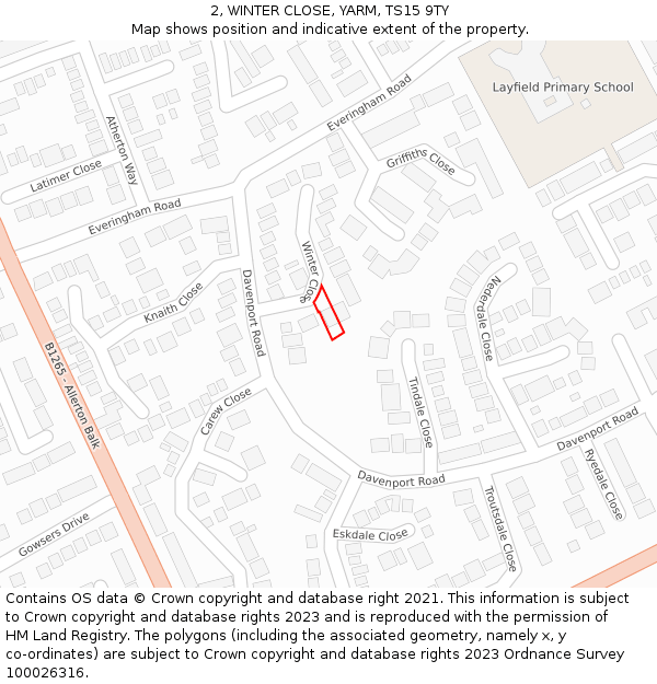 2, WINTER CLOSE, YARM, TS15 9TY: Location map and indicative extent of plot